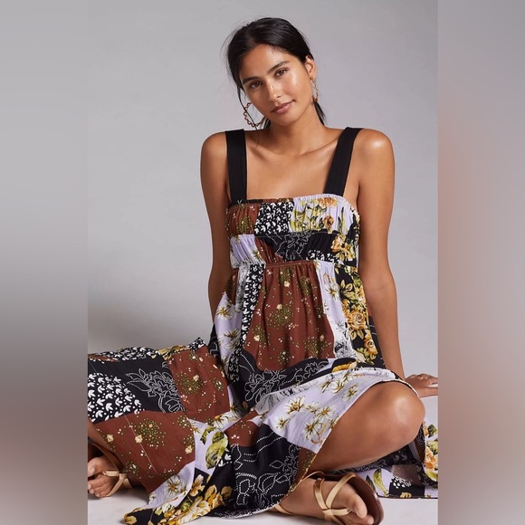 Maeve Anthropologie Patchwork Floral Maxi Dress Colorful Boho Women's M - Picture 3 of 14